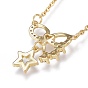 Brass Micro Pave Clear Cubic Zirconia Pendant Necklaces, with 304 Stainless Steel Cable Chains, Bowknot with Star