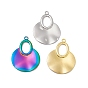 Ion Plating(IP) 304 Stainless Steel Big Pendants, Flat Round with Oval Charm