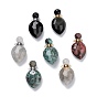 Colgantes de botellas de perfume de piedras preciosas mezcladas naturales, con fornituras de latón, facetados, oval