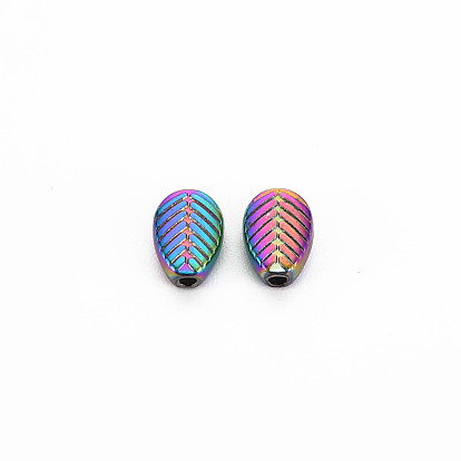 Rack Plating Rainbow Color Alloy Beads, Cadmium Free & Nickel Free & Lead Free, Leaf
