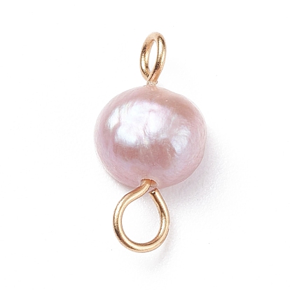 Natural Cultured Freshwater Pearl Connector Charms, with Golden Tone 304 Stainless Steel Loops, Nuggets