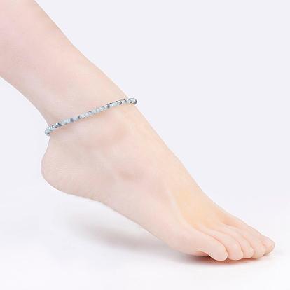 Faceted Glass Beads Anklets, with Brass Lobster Claw Clasps