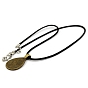 Yoga Theme Alloy Teardrop Pendant Necklace with Wax Rope for Women