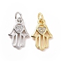 Brass Micro Pave Cubic Zirconia Palm Charms, with Jump Ring, Hamsa Hand with Heart Charm
