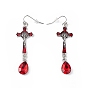 FireBrick Enamel Crucifix Cross with Plastic Teardrop Pendant Necklace & Dangle Earrings, Halloween Theme Alloy Jewelry Set for Women