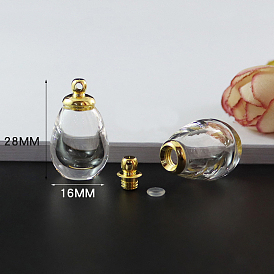 Transparent Glass Openable Perfume Bottle Pendants, with Brass Findings, Teardrop