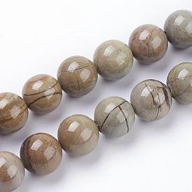 Naturelles feuille d'argent jaspe perles brins, ronde