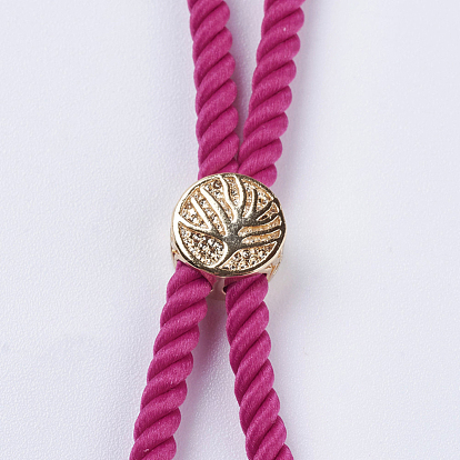 Nylon Twisted Cord Bracelet Making, Slider Bracelet Making, with Brass Findings, Cadmium Free & Lead Free, Long-Lasting Plated, Tree of Life, Fuchsia