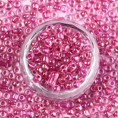 Perles de rocaille en verre, intérieur couleurs, trou rond, ronde, couleurs transparentes arc