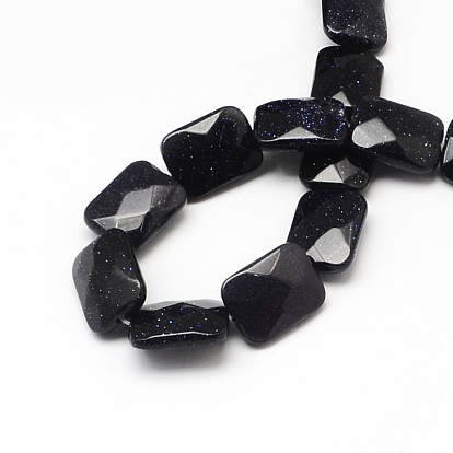 Synthetic Blue Goldstone Beads Strands, Faceted, Rectangle, 16x12~13x5~6mm, Hole: 1mm, about 13pcs/strand, 8.26 inch
