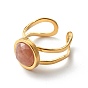 Natural Mixed Gemstone Cuff Ring, with 304 Stainless Steel Findings, Flat Round