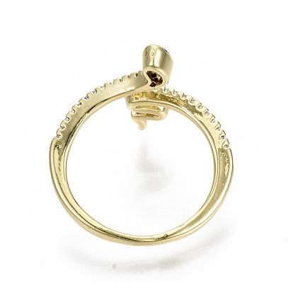 Latón micro pavé claro anillos de brazalete de circonio cúbico, anillos abiertos, anillos de banda ancha, sin cadmio y níque y plomo, serpiente