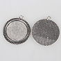 Tibetan Style Alloy Pendant Cabochon Settings, Cadmium Free & Lead Free, Flat Round, Tray: 30mm, 43x38x2mm, Hole: 3mm, about 120pcs/kg