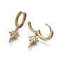 Brass Dangle Hoop Earrings, with Micro Pave Cubic Zirconia, Star