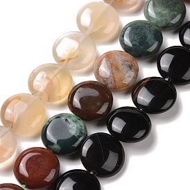 Natural Agate Beads Strands, Flat Round