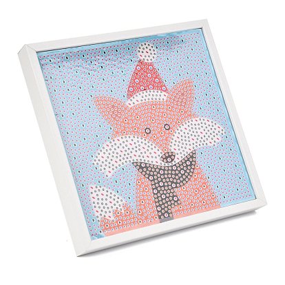 Kits de peinture au diamant bricolage thème noël pour enfants, fabrication de cadre photo motif renard, avec des strass de résine, stylo, plaque de plateau et pâte à modeler