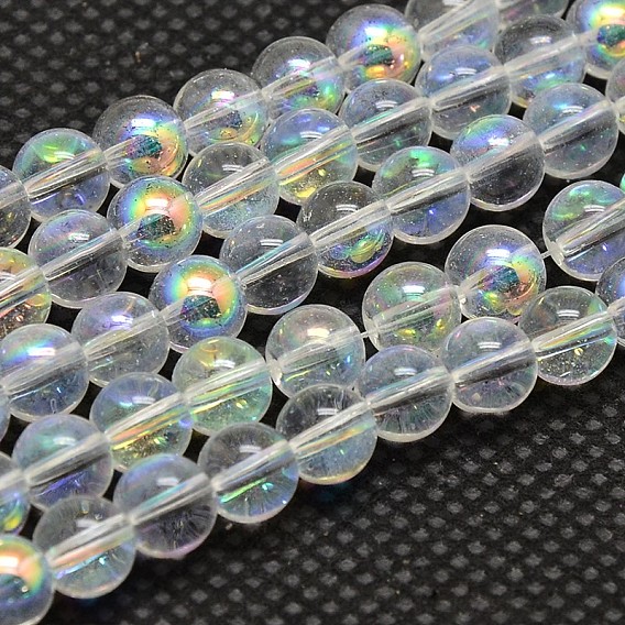 Imiter cristal autrichien verre de galvanoplastie rangées de perles rondes, demi couleur ab plaqué, AA grade