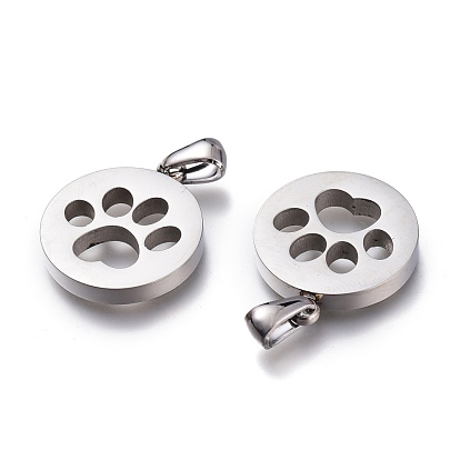 Placage ionique (ip) 304 pendentifs pour animaux de compagnie en acier inoxydable, polissage manuel, plat rond avec empreintes de chien