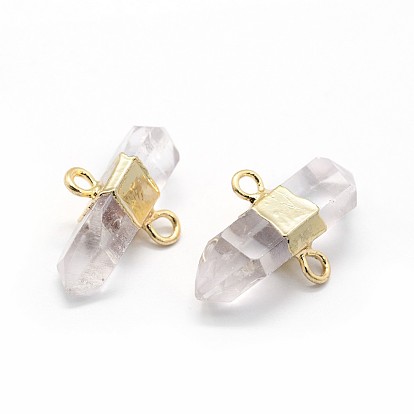Natural Quartz Crystal Links/Connectors, with Brass Findings, Bicone