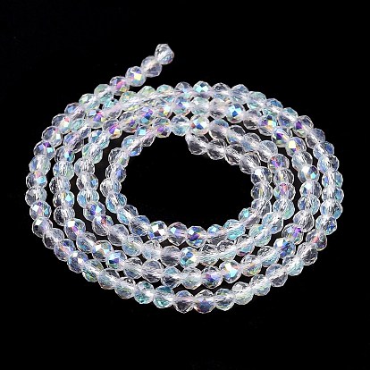 Electroplate Glass Beads Strands, AB Color Plated, Faceted Round