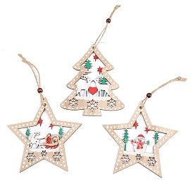 Décorations pendentif en buis sur le thème de Noël, avec des perles de bois et des décorations suspendues pour sapin de Noël en corde de chanvre