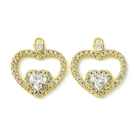 Eco-Friendly Brass Micro Pave Cubic Zirconia Pendants, Long-Lasting Plated, Real 18K Gold Plated, Cadmium Free & Lead Free,  Heart