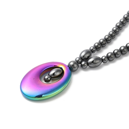 Synthetic Non-magnetic Hematite Oval Pendant Necklace with Round Beaded Chains