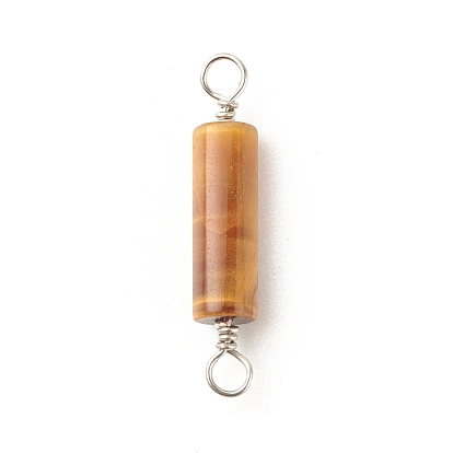 Natural Gemstone Connector Charms, with Eco-Friendly Brass Wire Double Loops, Column