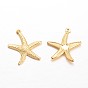 Starfish/Sea Stars Brass Pendants, 23x20.5x2mm, Hole: 1mm