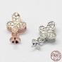 925 Sterling Silver Pendant Bails, for Half Drilled Beads, with Cubic Zirconia, Butterfly