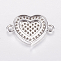 Brass Micro Pave Cubic Zirconia Links, Heart