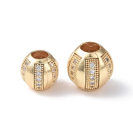 Brass Micro Pave Cubic Zirconia European Beads, Large Hole Beads, Round