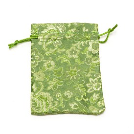 Polyester Pouches, Drawstring Bag, Rectangle with Floral Pattern