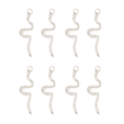 Eco-Friendly Brass Micro Pave Cubic Zirconia Pendants, with Jump Ring, Lead Free & Cadmium Free, Long-Lasting Plated, Snake Charm