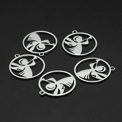 201 Stainless Steel Pendants, Laser Cut, Ring with Angel