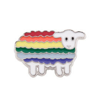 Pin esmaltado de oveja con la bandera del orgullo del arco iris, insignia de aleación para ropa de mochila, Platino
