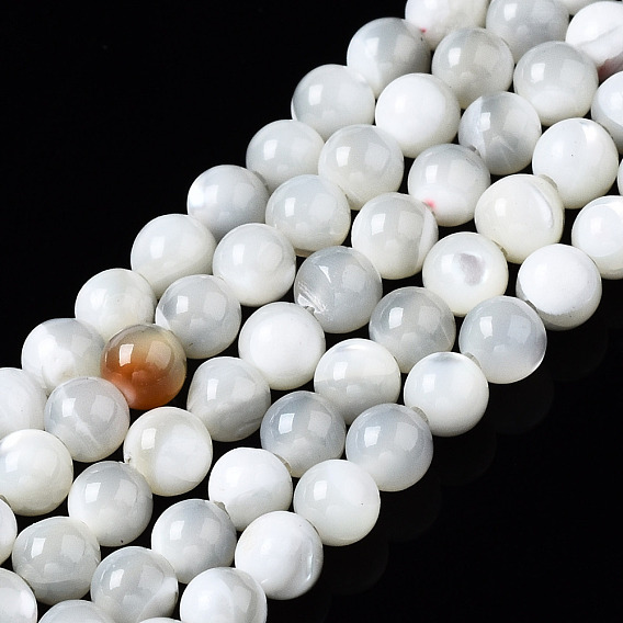 Brins de perles de coquille de trochid / trochus shell, ronde, eau de Javel
