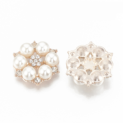 Alloy Rhinestone Flat Back Cabochons, with ABS Plastic Imitation Pearl, Flower