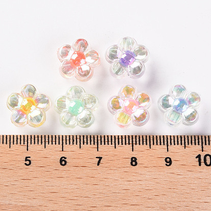 Transparent Acrylic Beads, Bead in Bead, AB Color, Flower