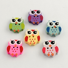 2-Hole Dyed Wooden Buttons, Owl, 20.5x18x4mm, Hole: 1.5mm