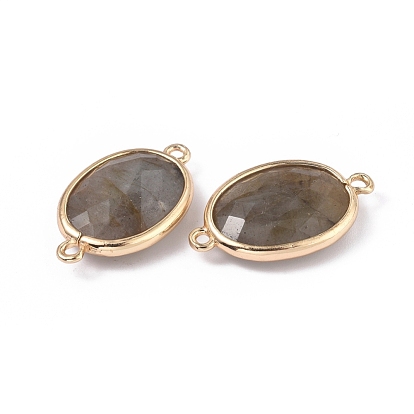 Liens de pierres précieuses, avec les accessoires en laiton plaqués or, facette, ovale