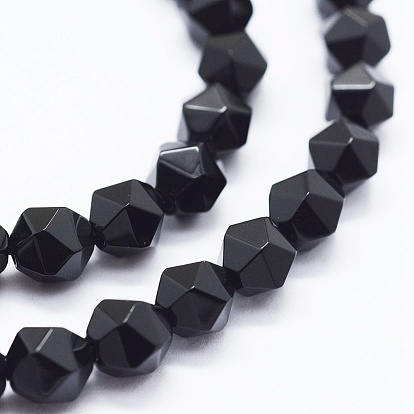 Brins de perles d'onyx noir naturel, teints et chauffée, facette, ovale