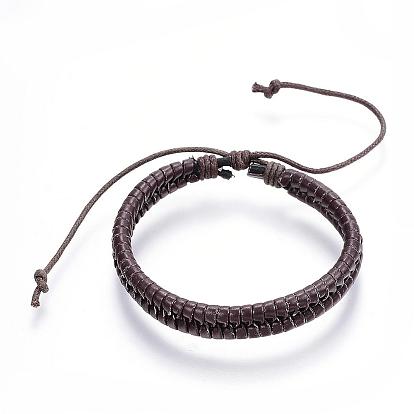 Adjustable PU Leather Cord Bracelets, Braided