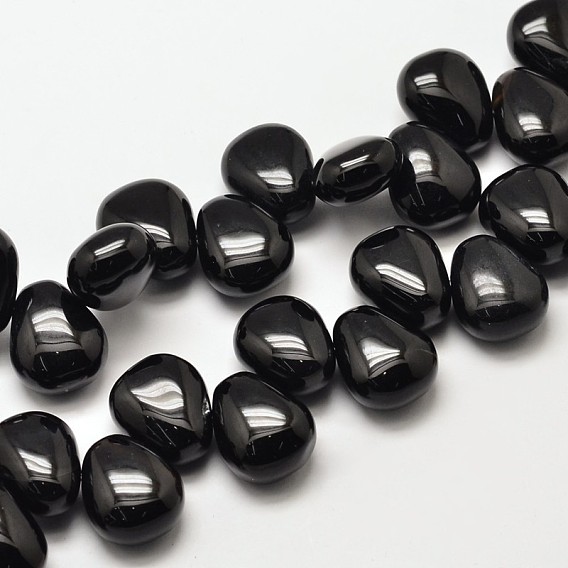 Крашеные бусины в форме капли из натурального черного оникса, 18x15x10 мм, отверстие : 1 мм