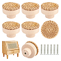 PandaHall Elite 6 Sets Wood Box Handles & Knobs, Cover with Rattans, Flat Round