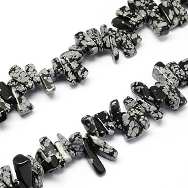 Natural Snowflake Obsidian Stone Bead Strands, Nuggets, 12~20x6~10x3~10mm, Hole: 1mm, about 104pcs/strand, 15.7 inch