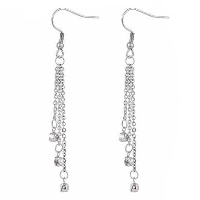 Tassel Earrings, Dangle Earrings, with Crystal Rhinestone, 304 Stainless Steel Cable Chains and Erring Hooks