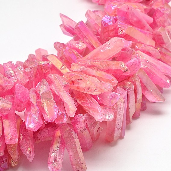 Electroplate Natural Nuggets Quartz Crystal Beads Strands, Grade AB, Dyed, AB Color Plated, 17~47x10~11x6~6.5mm, Hole: 1mm, about 53pcs/strand, 15.4 inch