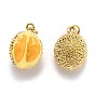 Brass Enamel Pendants, with Jump Ring, Long-Lasting Plated, Real 18K Gold Plated, Durian