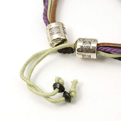 Подарки для мужчин день святого валентина браслеты из бусин из лавы, вощеный хлопковый шнур и кожаный шнур с выводами из сплава и деревянными бусинами, разноцветные, 46~48 мм